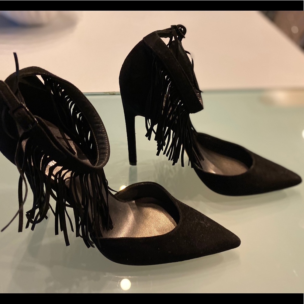 Stuart Weitzman pointy heels with fringe strap